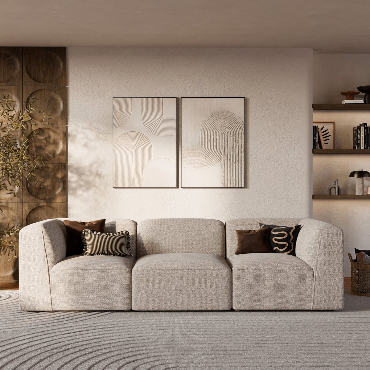 Angle interchangeable pour canapé modulable en tissu - HESTIA beige, MAISON PAVANE
