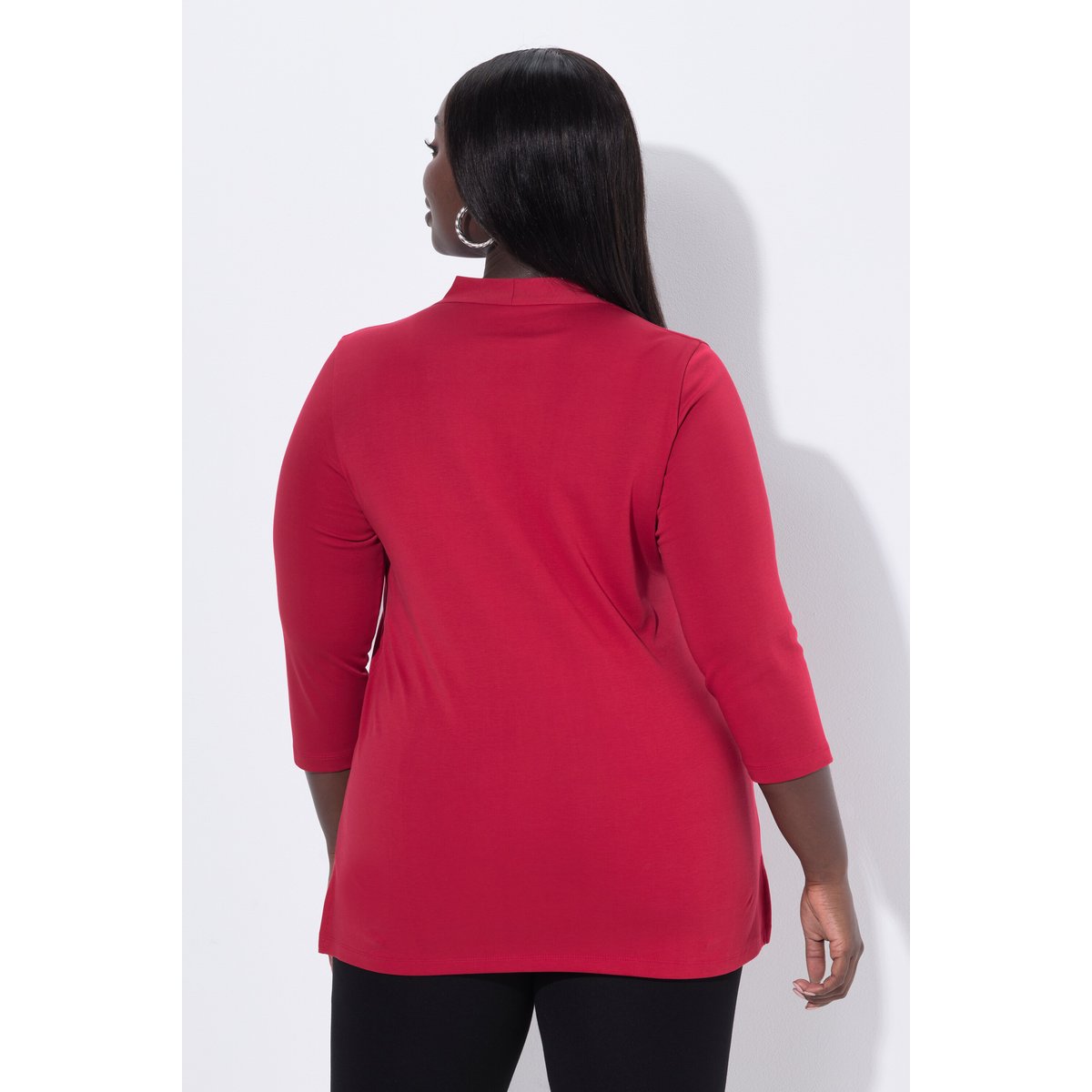 T-shirt à manches 3/4 et col calice en coton rouge cerise, ULLA POPKEN