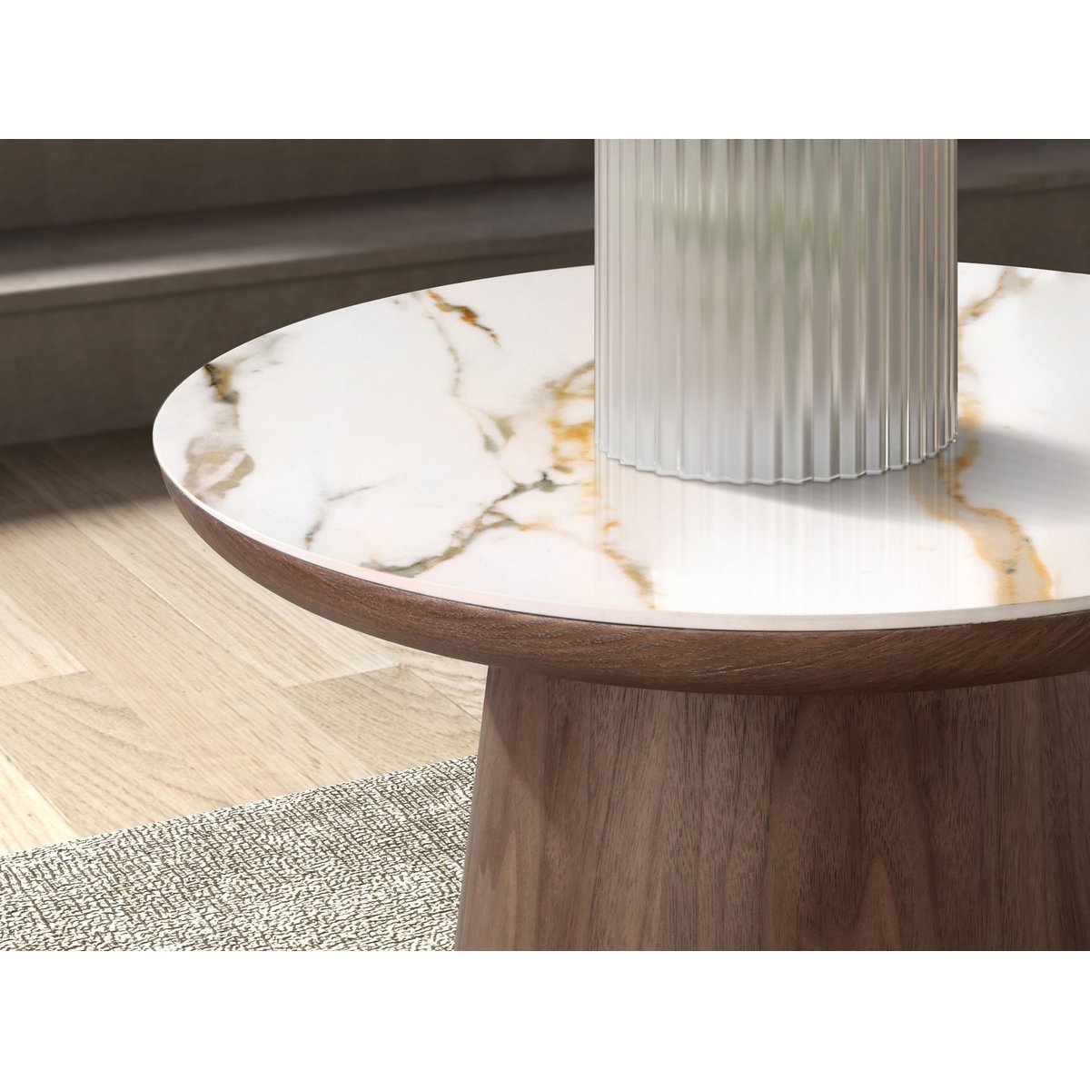 Table d'angle ronde en porcelaine et noyer blanc | noyer, ANGEL CERDA