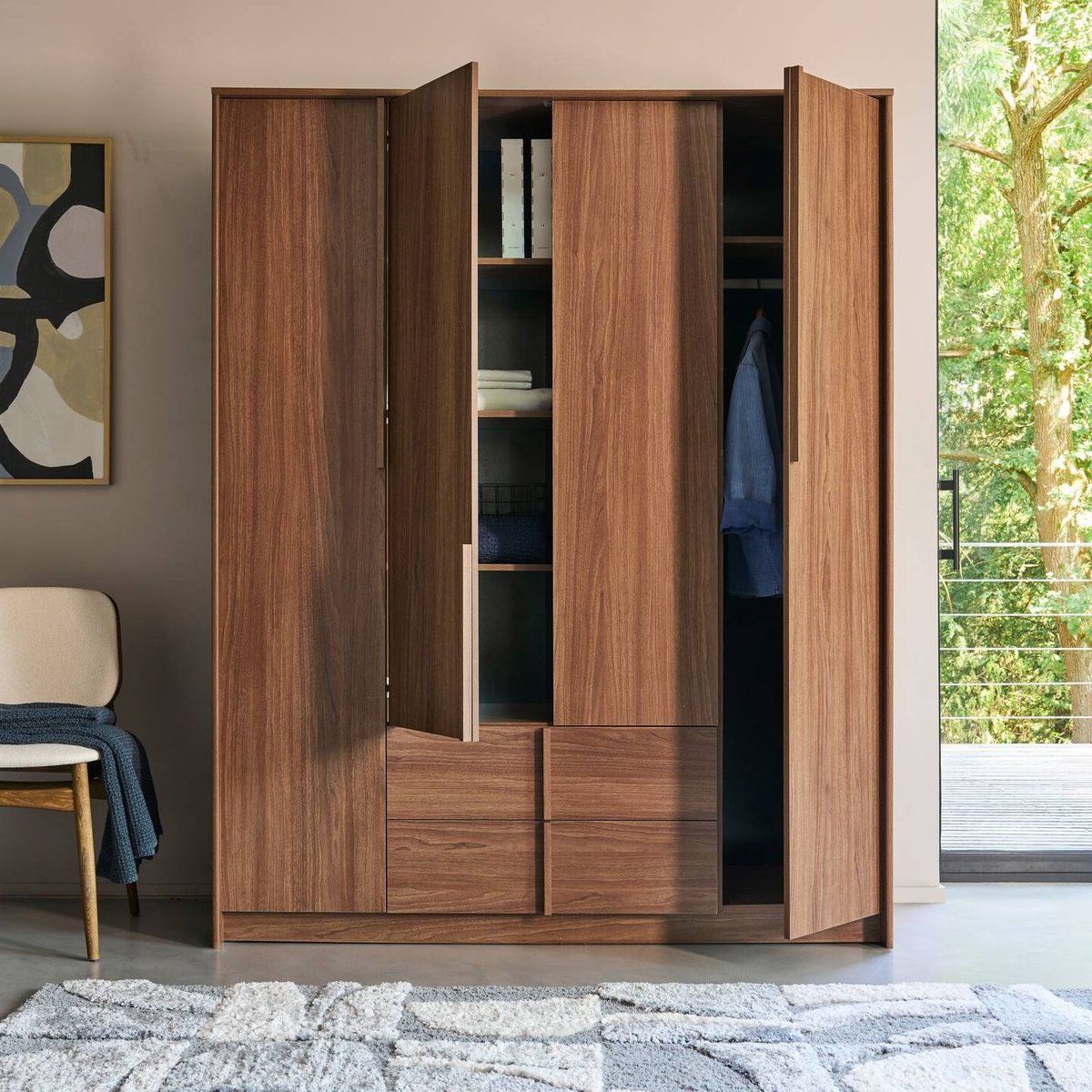 Armoire 4 portes 2 tiroirs - PAKU bois fonce, CAMIF