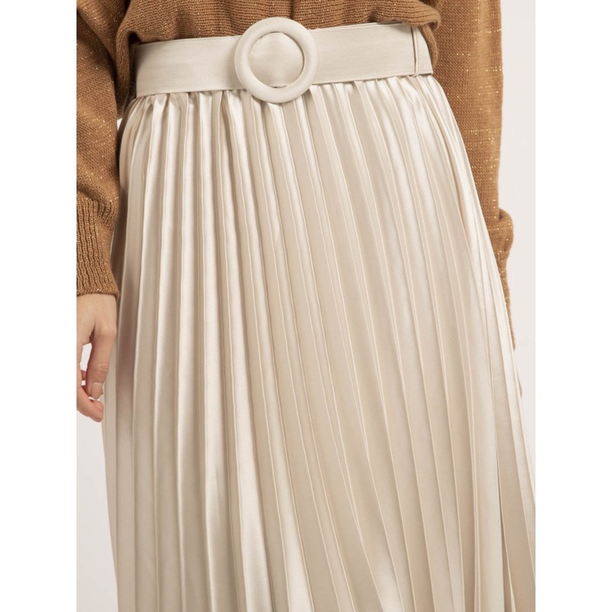 Jupe Mi-longue Plissée Satin Et Ceinture Xolia beige, DONA LISA