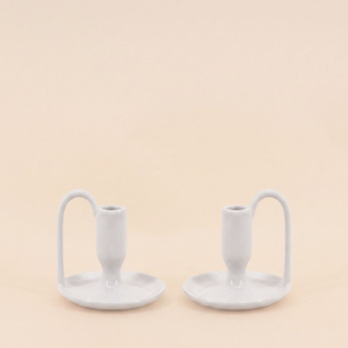 Lot de 2 bougeoirs blanc en céramique avec anse 11cm blanc, ORNAMI