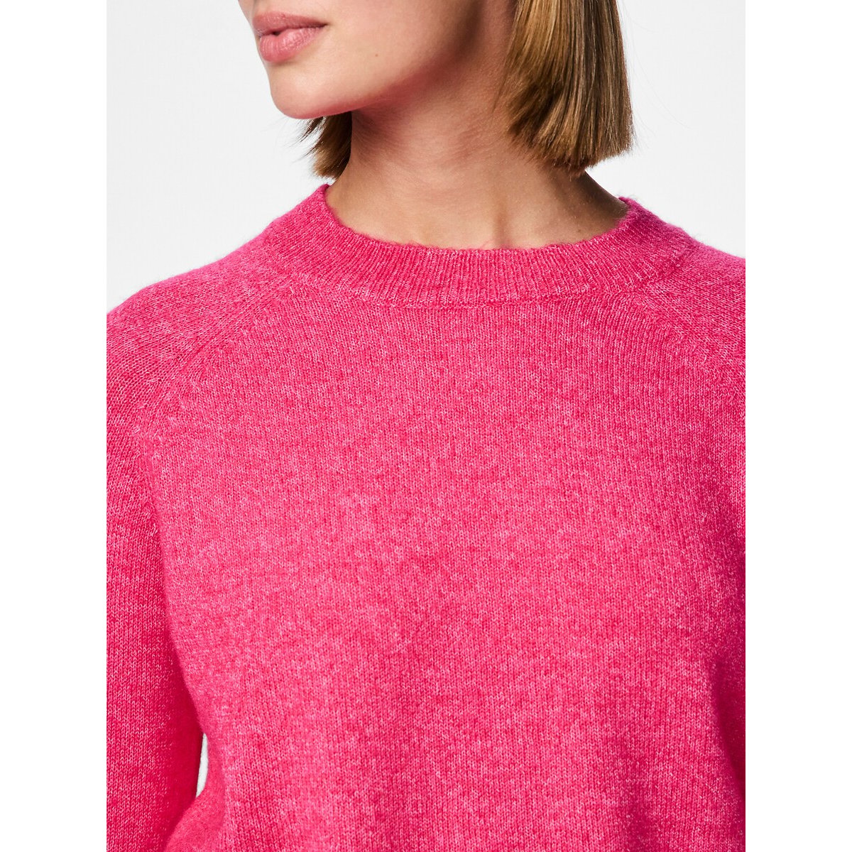 Pull en maille mousseuse, col rond rose, PIECES