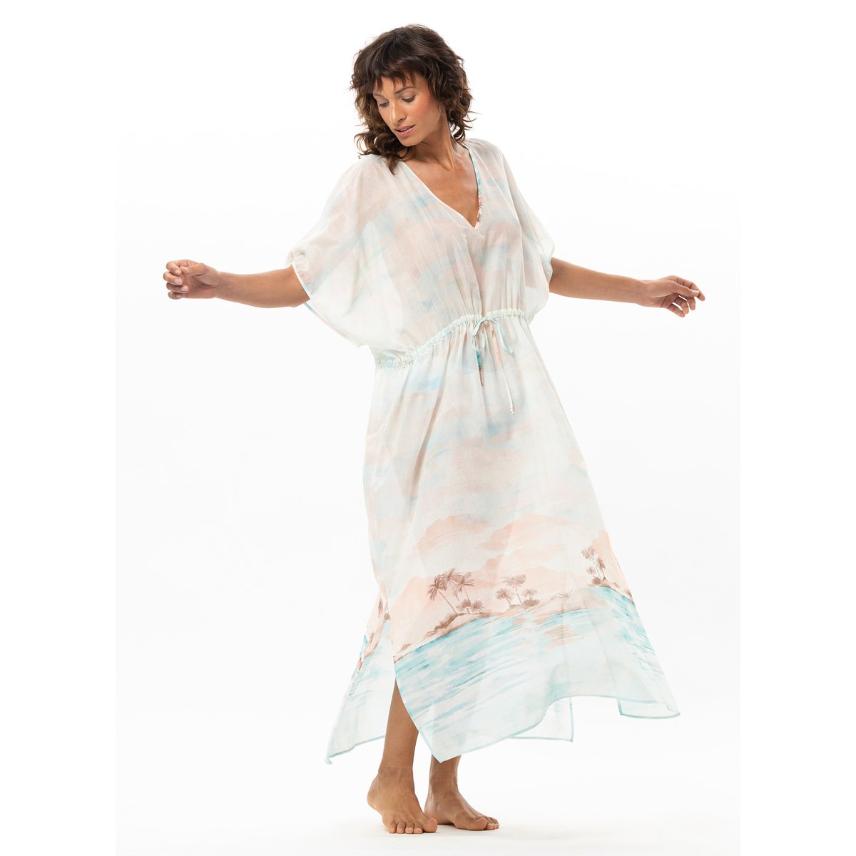 Kaftan en voile de coton SUNSET 240 multicolore, LE CHAT