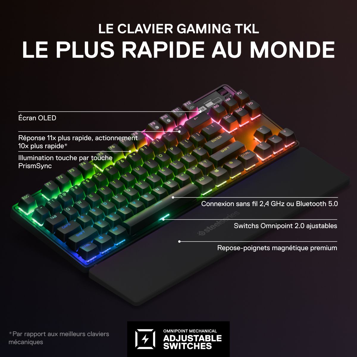 Clavier gamer sans fil APEX PRO TKL WIRELESS noir, STEELSERIES