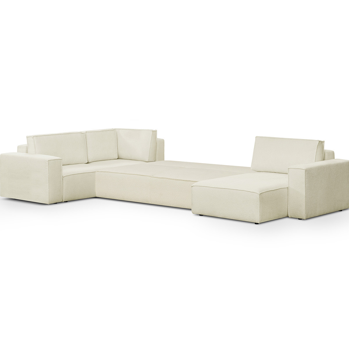 Canapé d'angle gauche convertible 8 places en tissu bouclé - HARPER MOD ecru, HOMIFAB