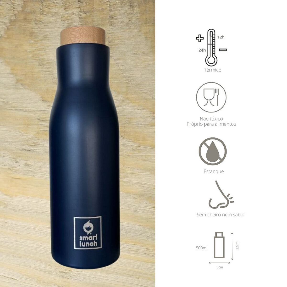 Garrafa térmica Inox 500ml, SMARTLUNCH azul, SMARTLUNCH