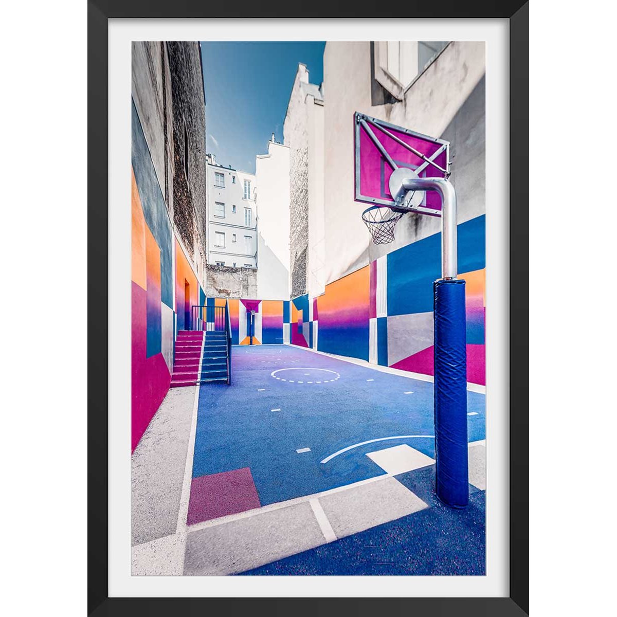 Affiche urbaine city park bleu affiche + cadre en bois - noir, HEXOA