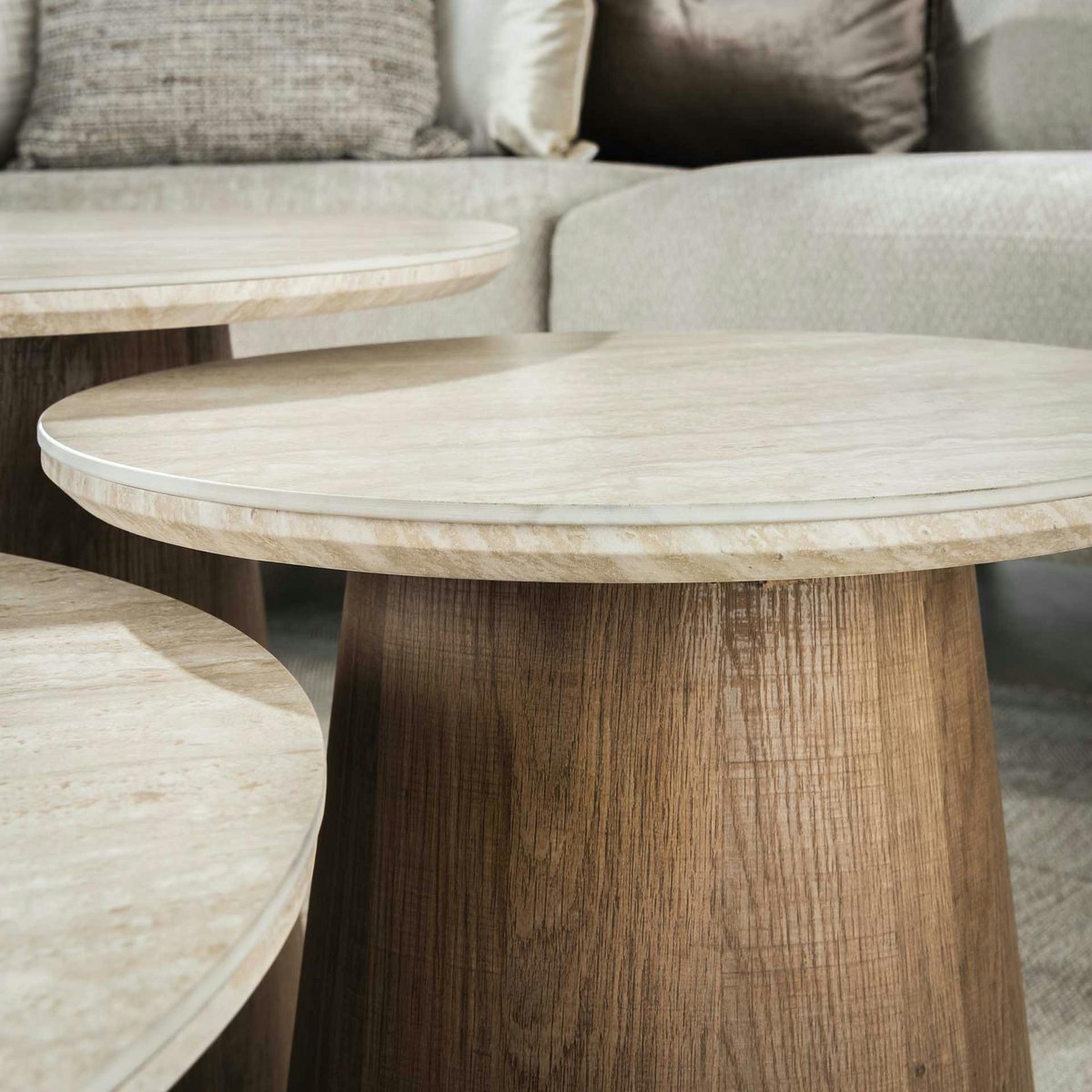 Table basse ronde en céramique (set de 3) ASCOLI beige, PIER IMPORT
