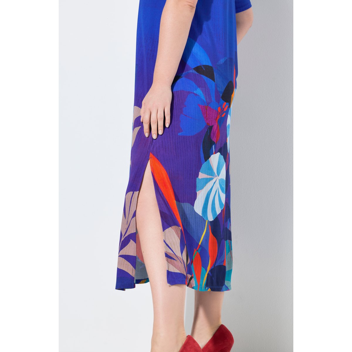 Robe midi en piqué au tombé fluide bleu cobalt, ULLA POPKEN