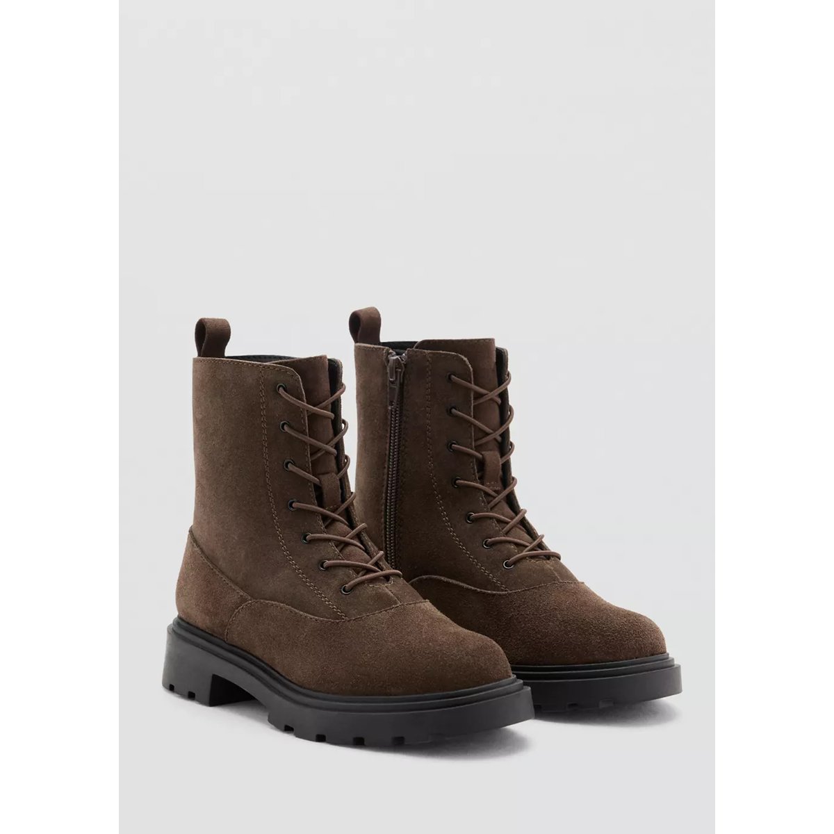 Bottines en cuir bovin à lacets chocolat, MANGO KIDS