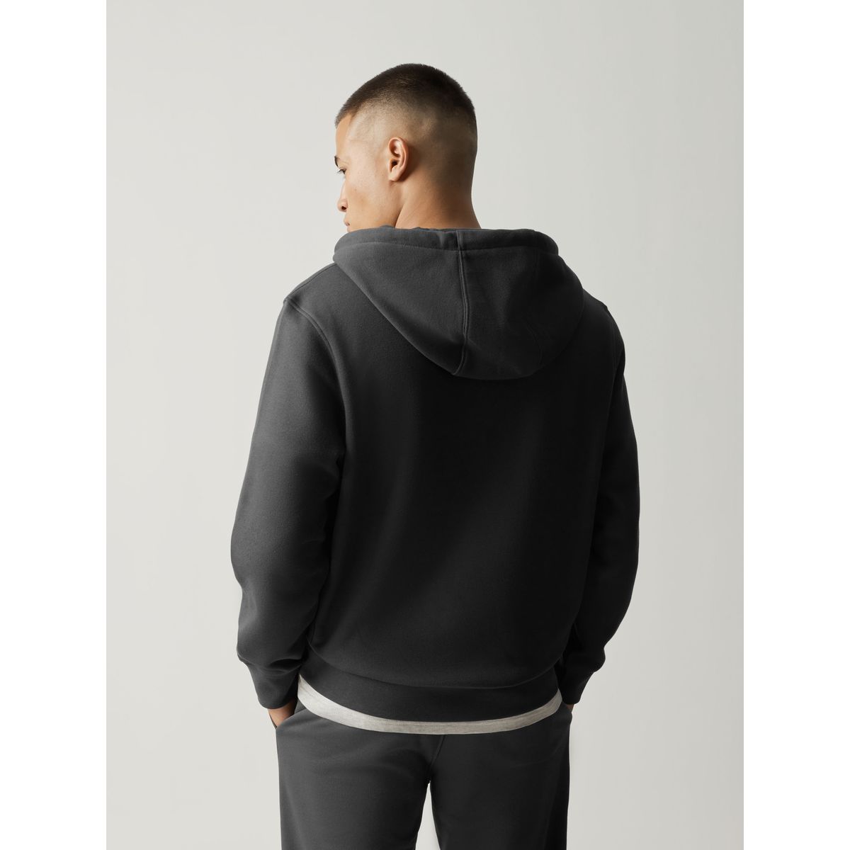 Sweat à capuche zippé en coton épais gris ardoise, NEXT