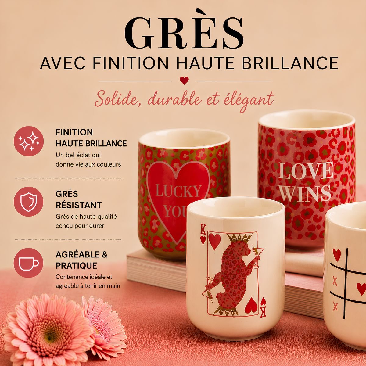 Tasse et soucoupe rose, MICA DECORATIONS