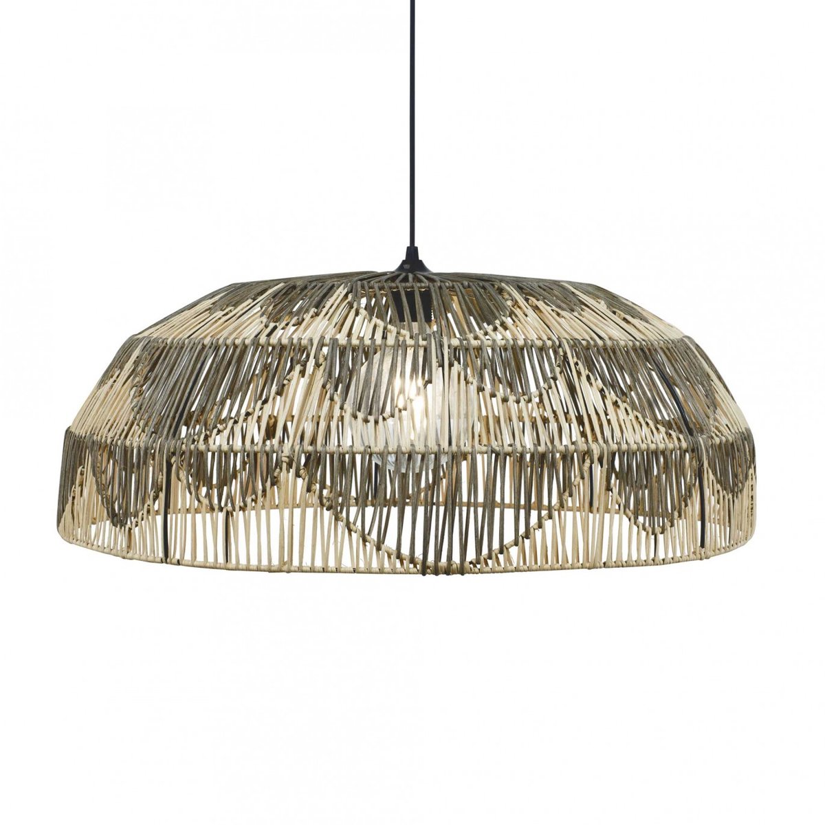 Suspension bicolore en rotin et métal, ALPA beige & gris anthracite, C-CREATION
