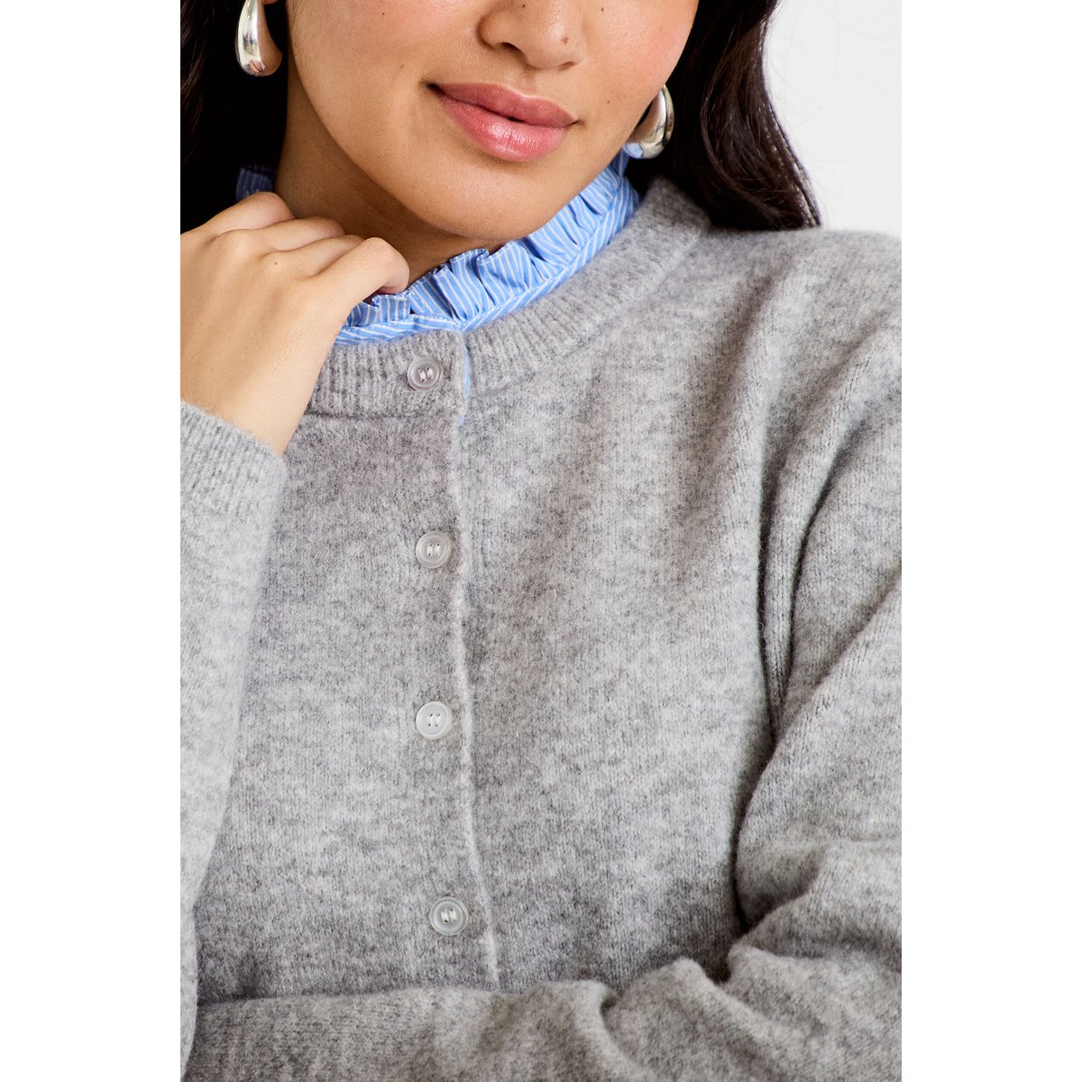 Gilet 2-en-1 col chemise manches longues gris clair, CACHE CACHE