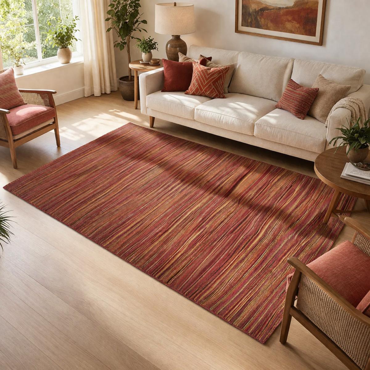 Tapis Chambre fait à la main en laine motif géométrique rouge, UN AMOUR DE TAPIS