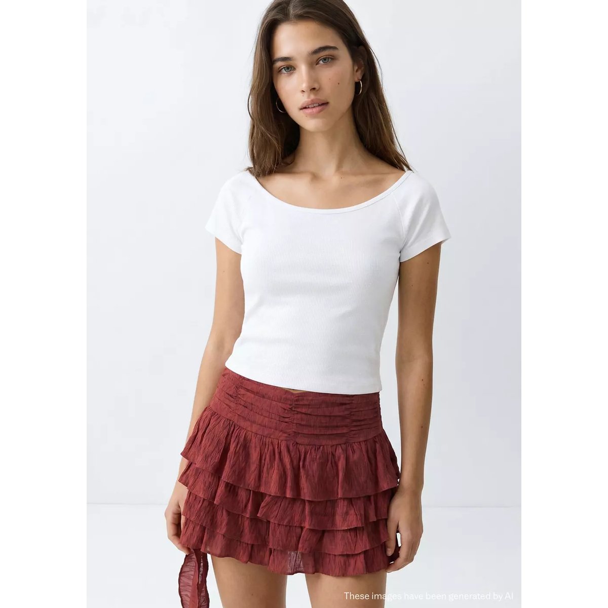 Jupe courte à volants orange brûlé, MANGO TEEN