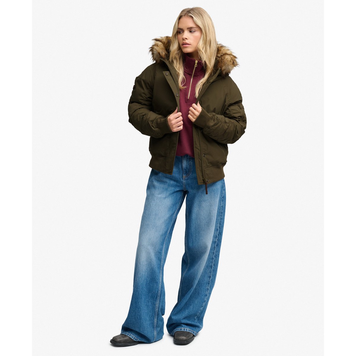 Bomber MA1 Matelassé à Capuche kaki sauvage, SUPERDRY