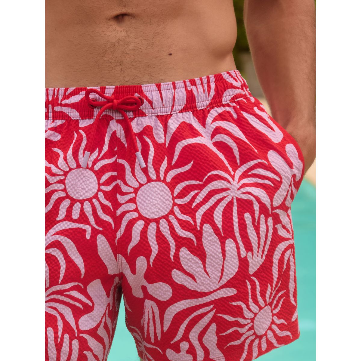 Short de bain abstrait 5 pouces rouge/lilas, NEXT