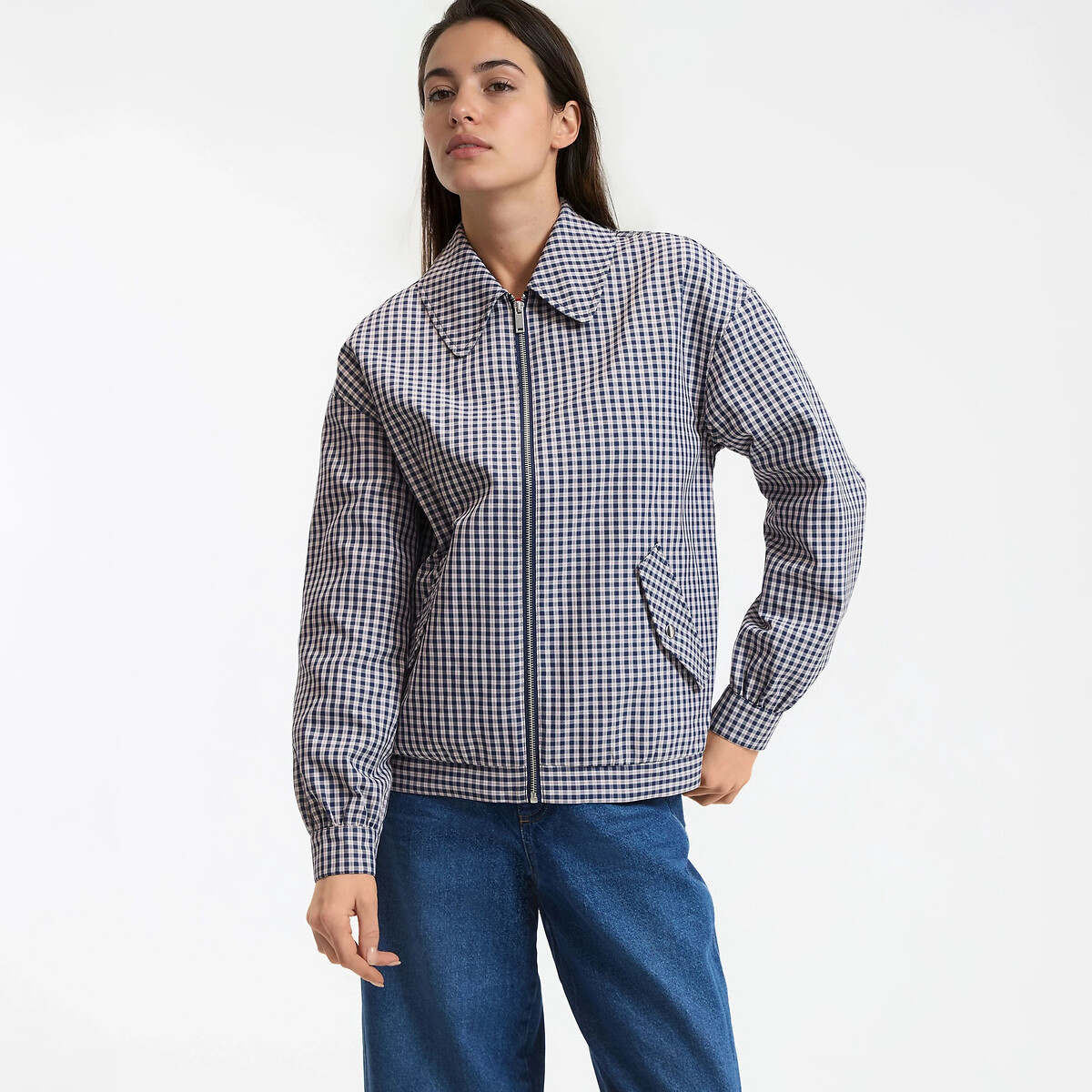 Blouson court zippé à carreaux carreaux bleu/rose, LA REDOUTE COLLECTIONS