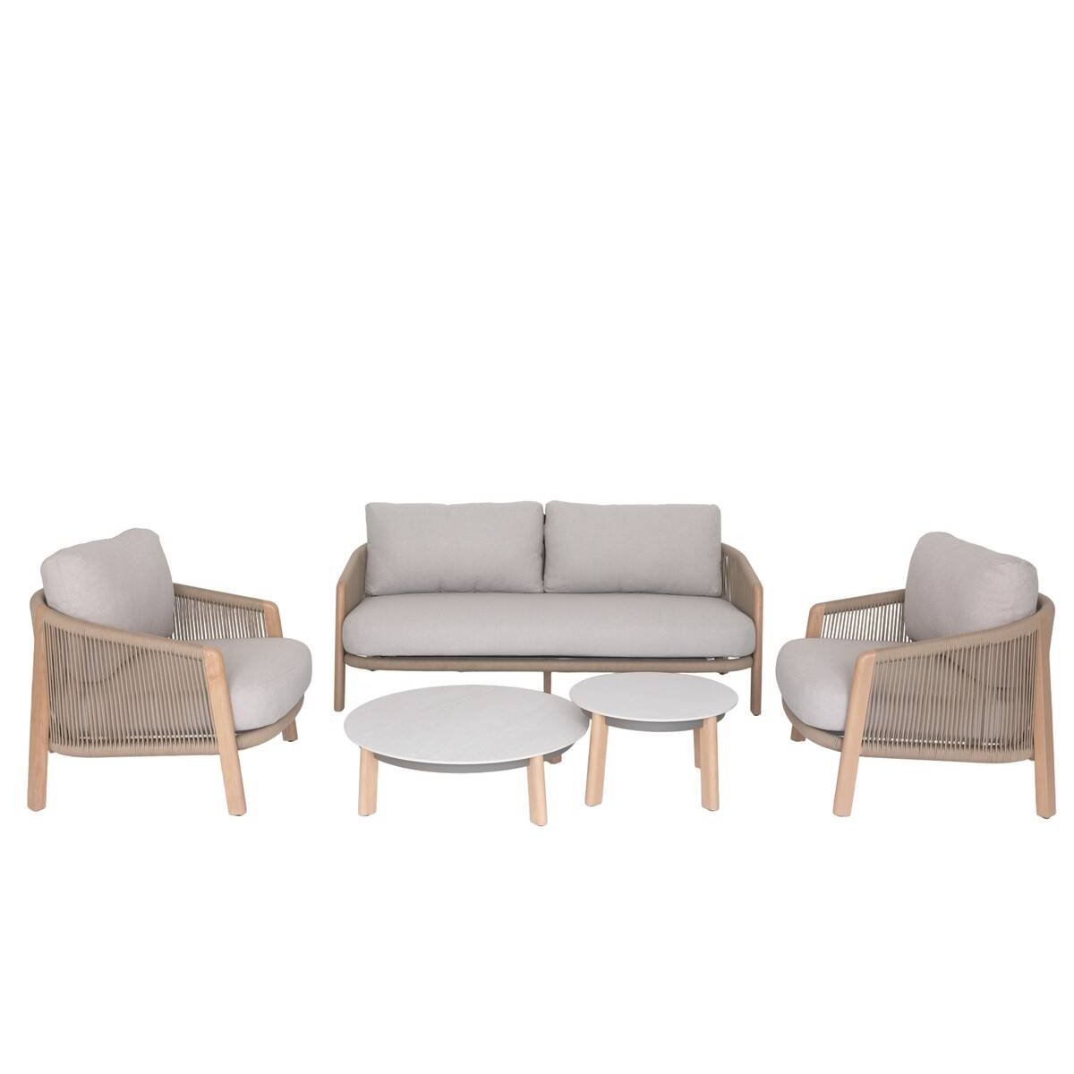 Salon de jardin 5 places en aluminium et corde tressée NELORA beige, HESPERIDE