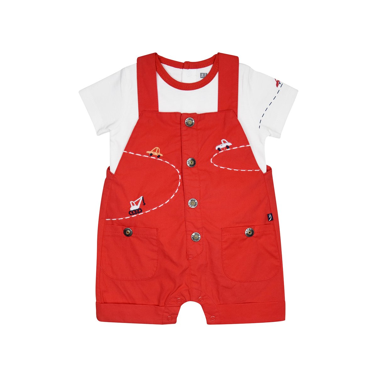 Tee shirt salopette gauvain popeline court bebe rouge, SUCRE D'ORGE
