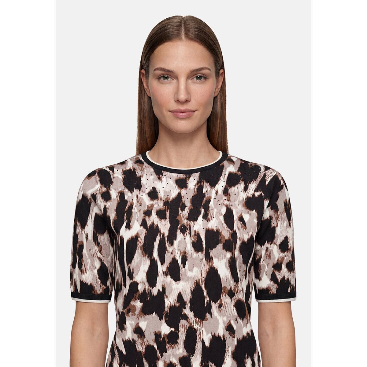 Pull-over en maille manches courtes beige/noir, BETTY BARCLAY