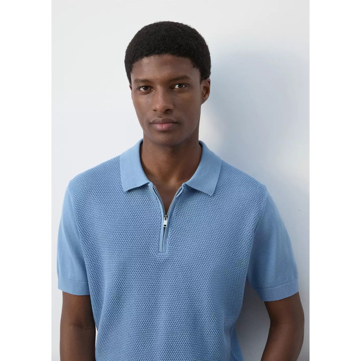 Polo 100 % coton maille structure bleu porcelaine, MANGO MAN