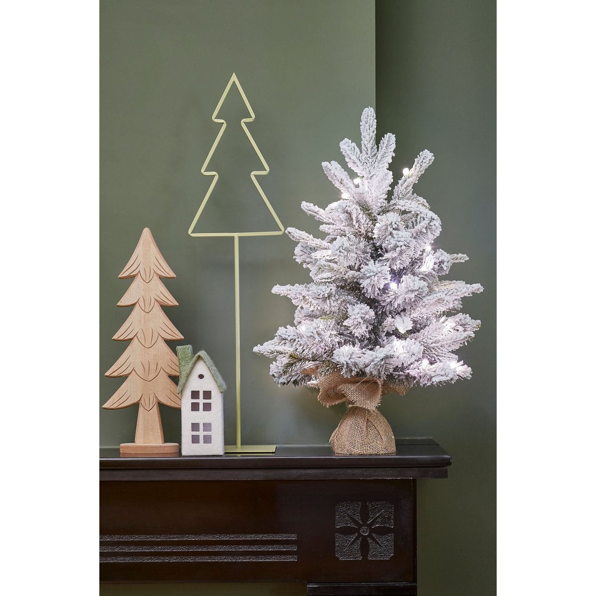 Sapin de Noël artificiel enneigé avec LED H60 cm GRIMSHAW blanc chaud, BLACK BOX TREES