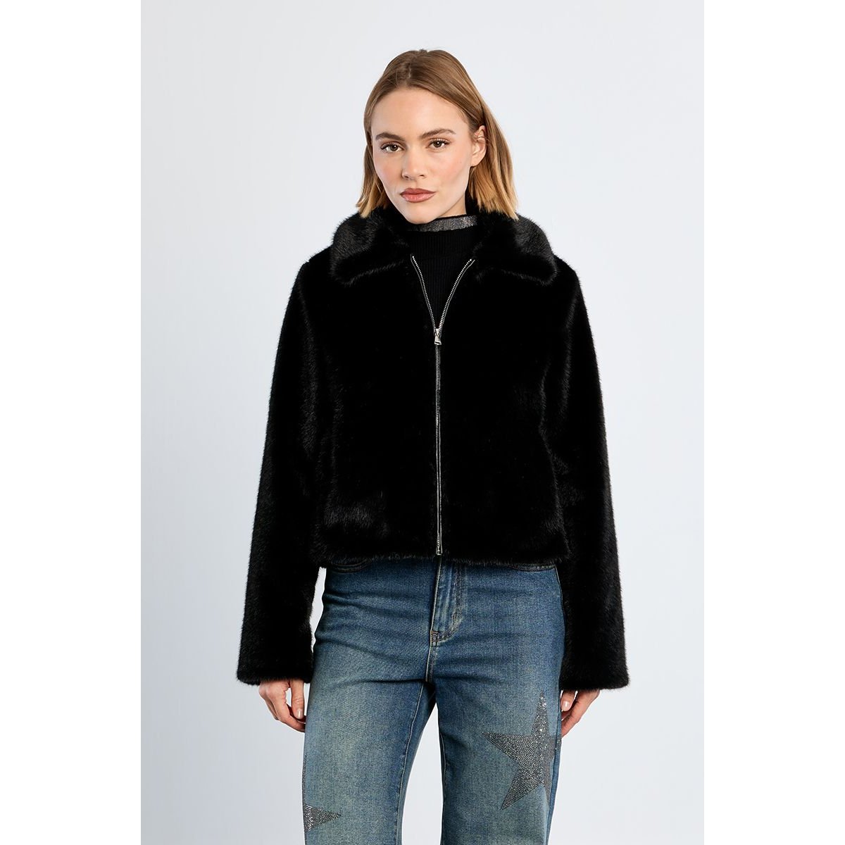 Veste imitation fourrure, unie noir, LILI SIDONIO
