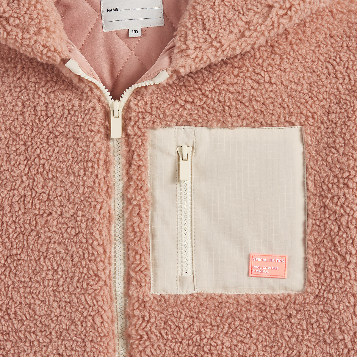 Manteau à capuche en sherpa rose + écru, LA REDOUTE COLLECTIONS