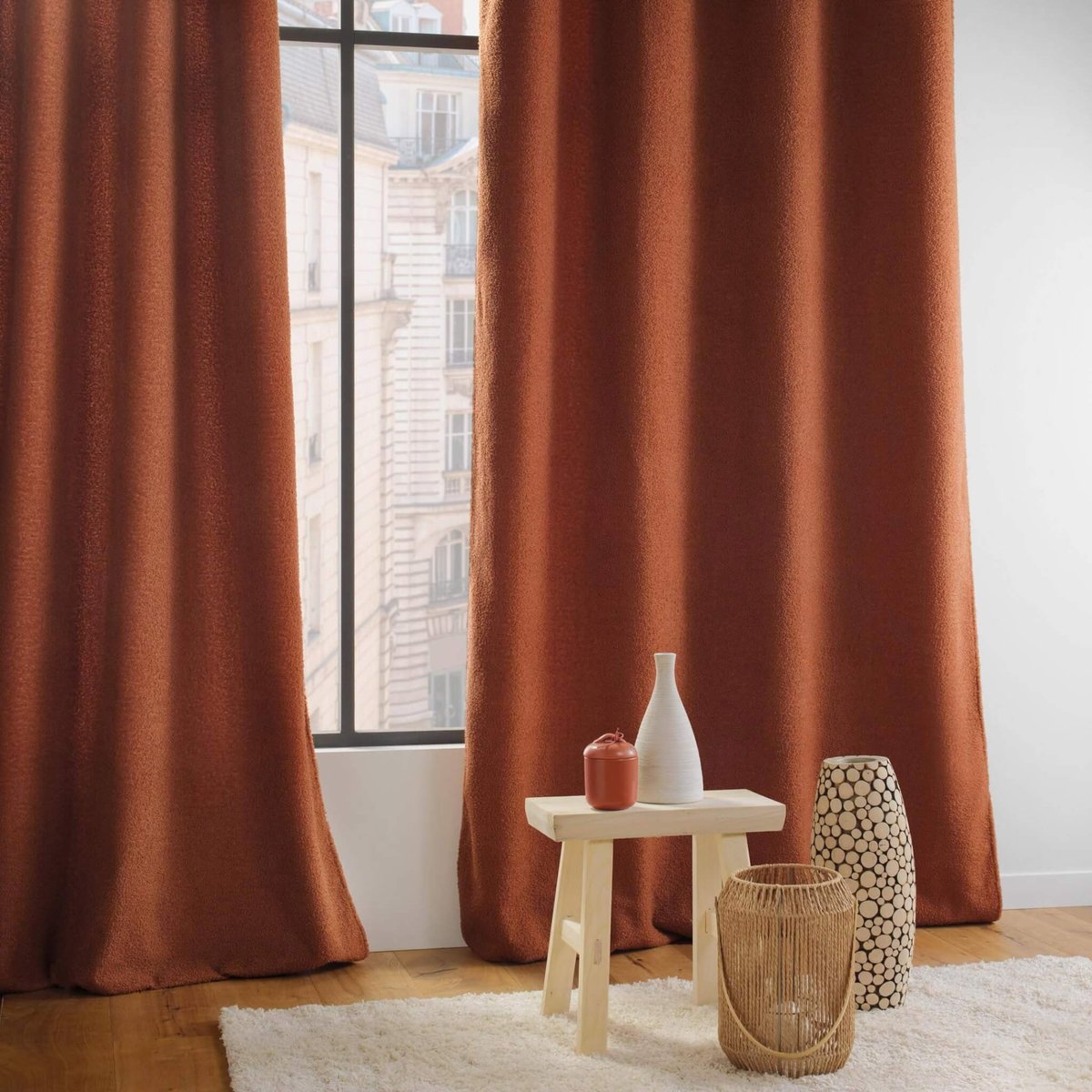 Rideau à œillets bouclette rouge terracotta, DOUCEUR D'INTÉRIEUR