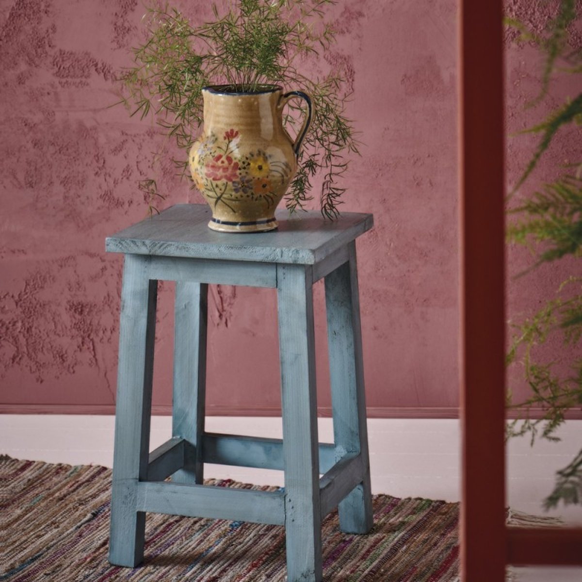 Tabouret bois rustique bleu, IB LAURSEN