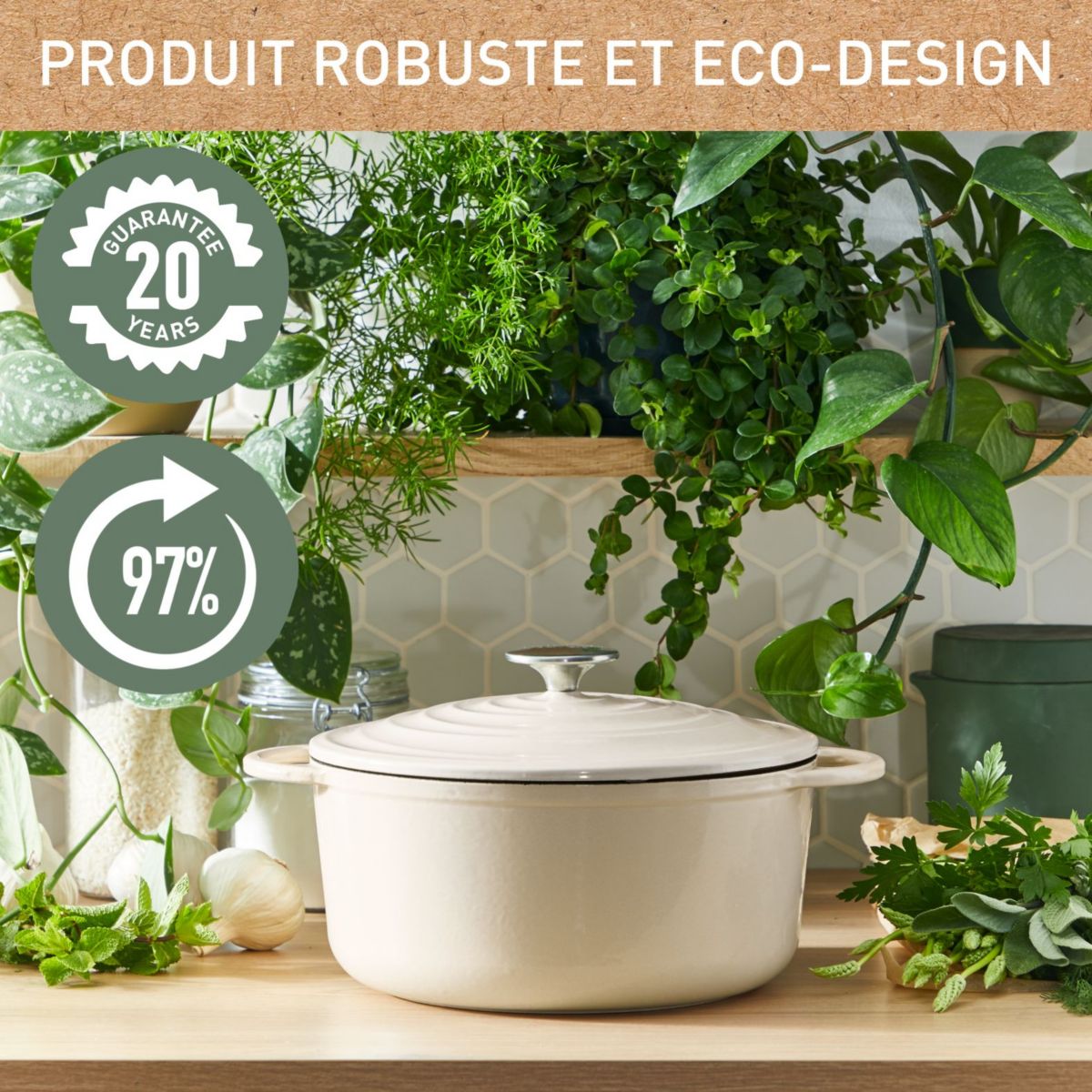 Cocotte Fonte LOV faitout 34cm beige beige, TEFAL