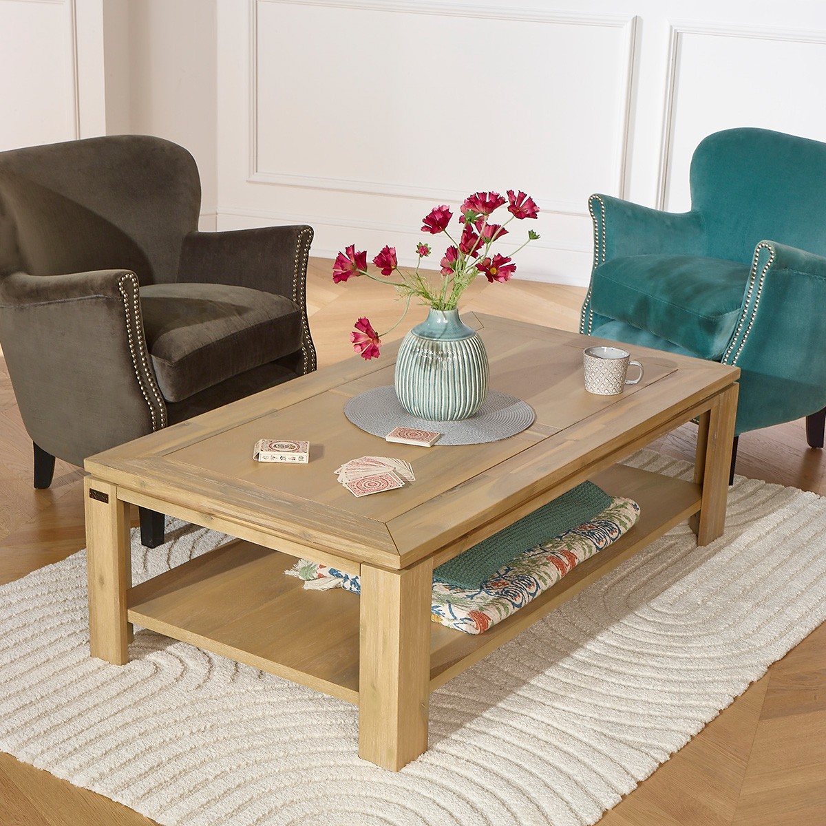Table basse rectangulaire en acacia ENZO beige, ROBIN DES BOIS