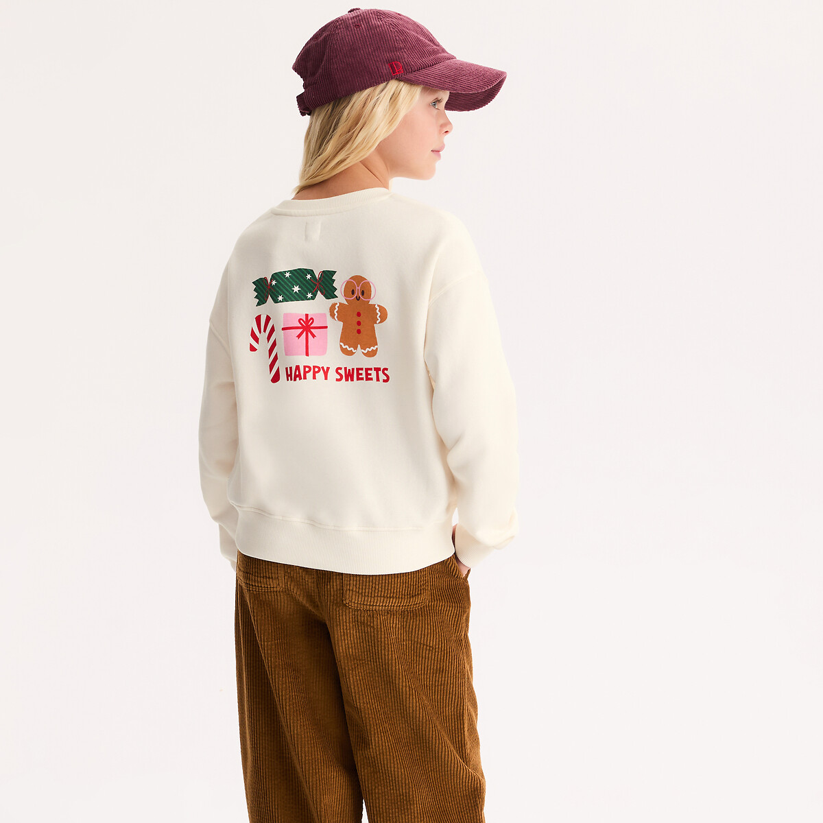 Sweat col rond, imprimé Petit bonhomme en pain d'épices, en molleton ecru, LA REDOUTE COLLECTIONS