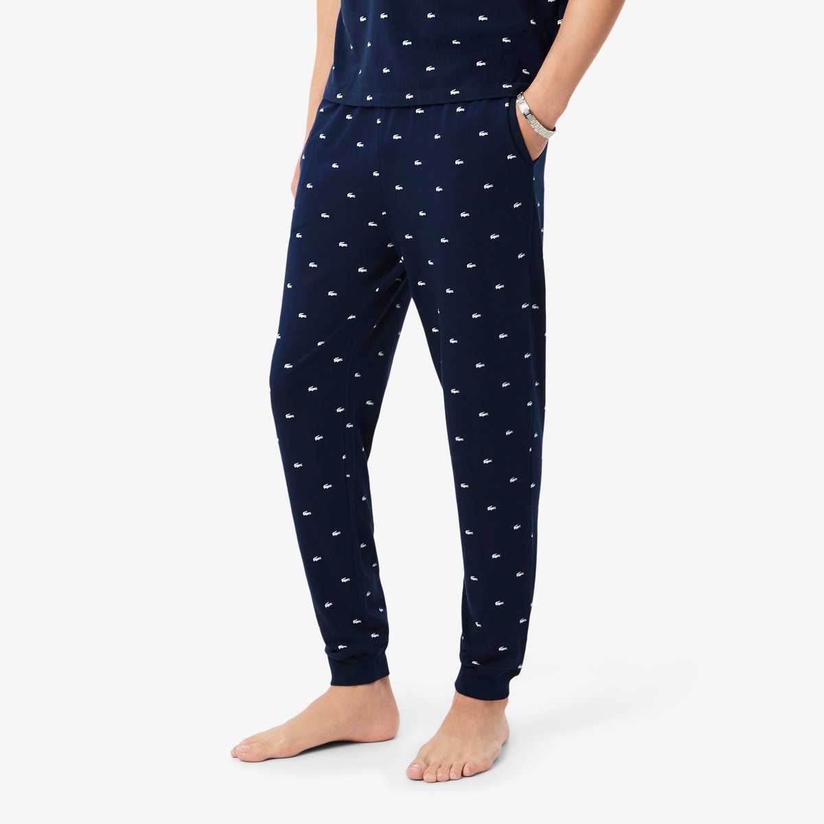 Pantalon pyjama coton imprimé bleu-525, LACOSTE