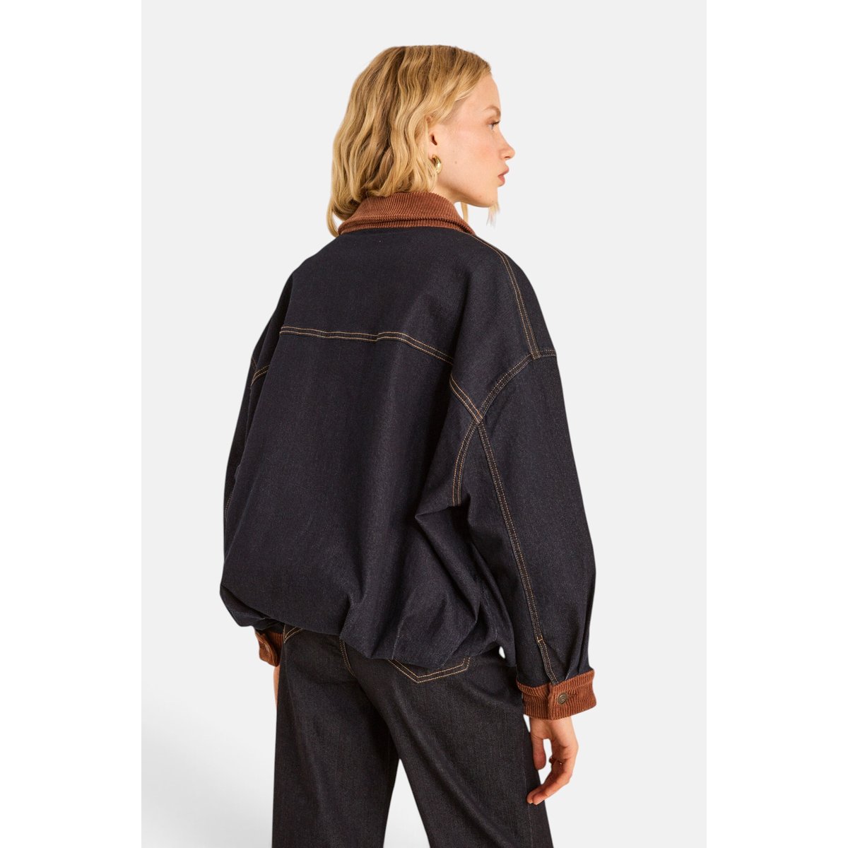 Blouson denim et velours en coton mélangé BOB rinse, Maison 123