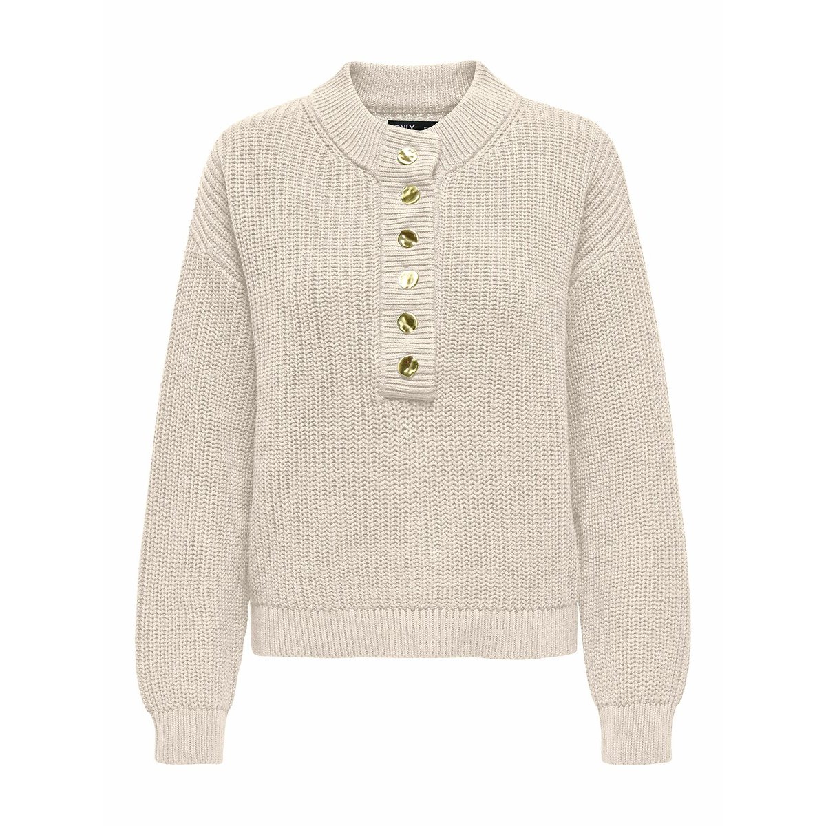 Pull col montant avec boutons dorés ecru, ONLY
