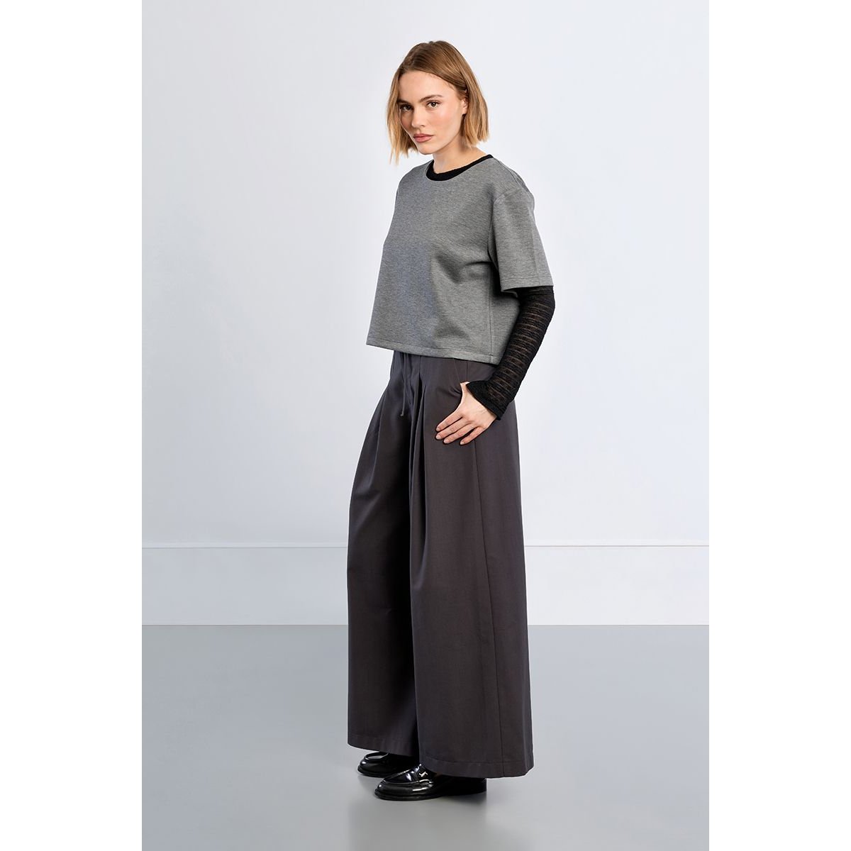 Pantalon baggy, à pinces gris, LILI SIDONIO