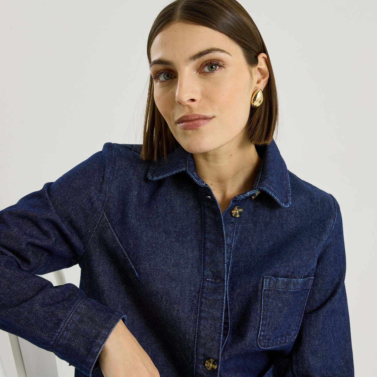 Veste col chemise en denim bleu, GRAIN DE MALICE