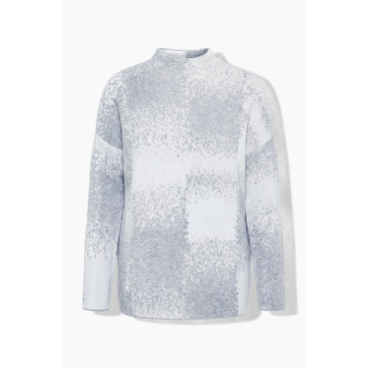 Pull, motif à carreaux, col montant gris clair chiné, ULLA POPKEN