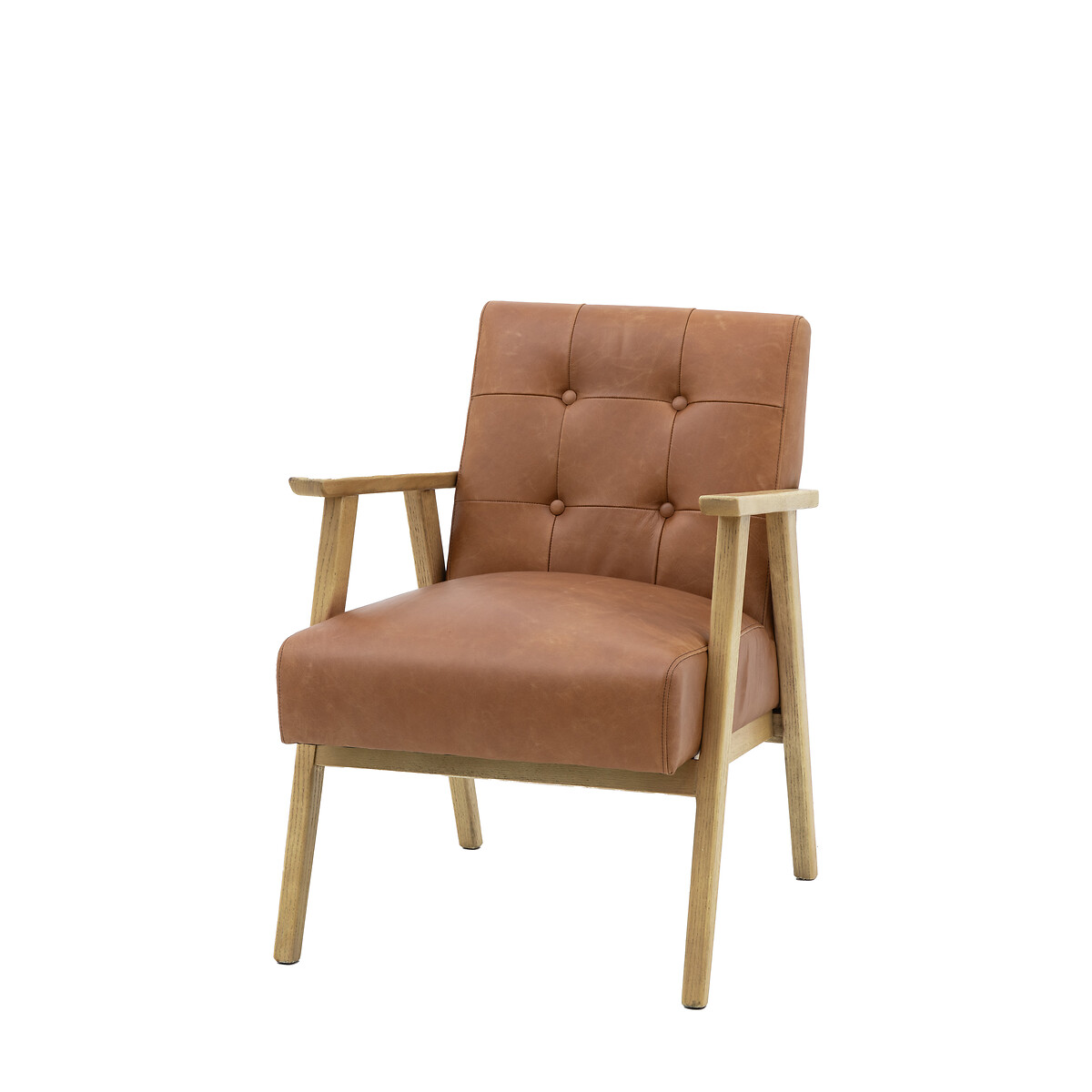 Caledon Mid-Century Buttoned Leather Armchair brown              , SO'HOME