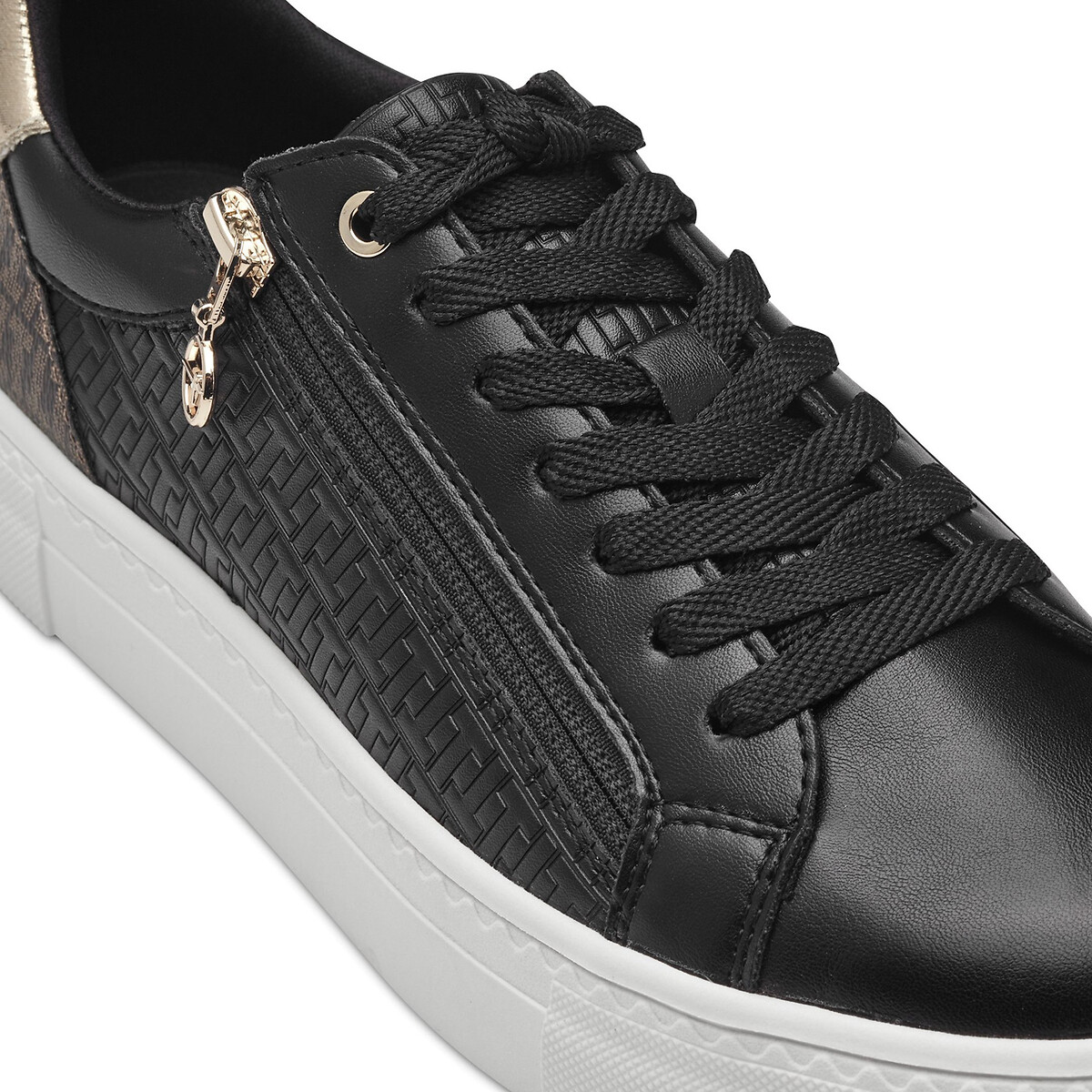 Sneakers met rits zwart/verguld, TAMARIS