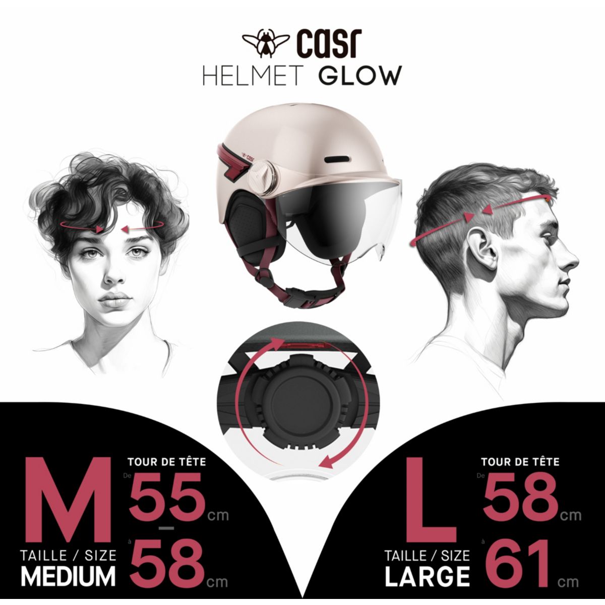 Casque Led Glow rose taille L rose, CASR