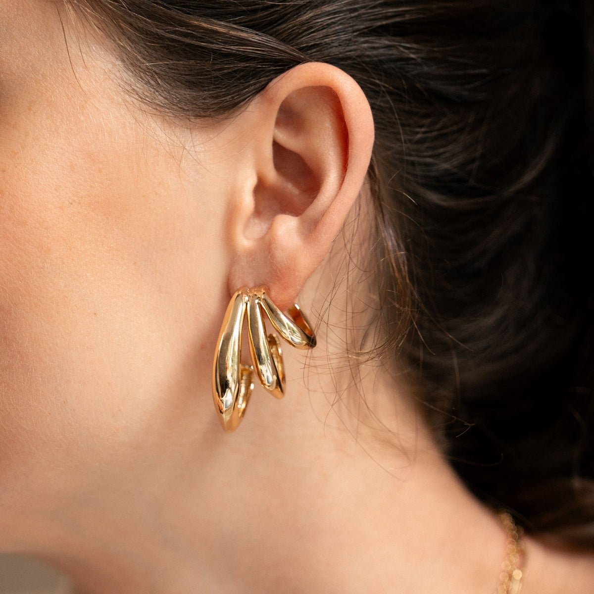 Boucles d'oreilles 3 rangs irréguliers - Collection Recyclée doré, BALABOOSTE