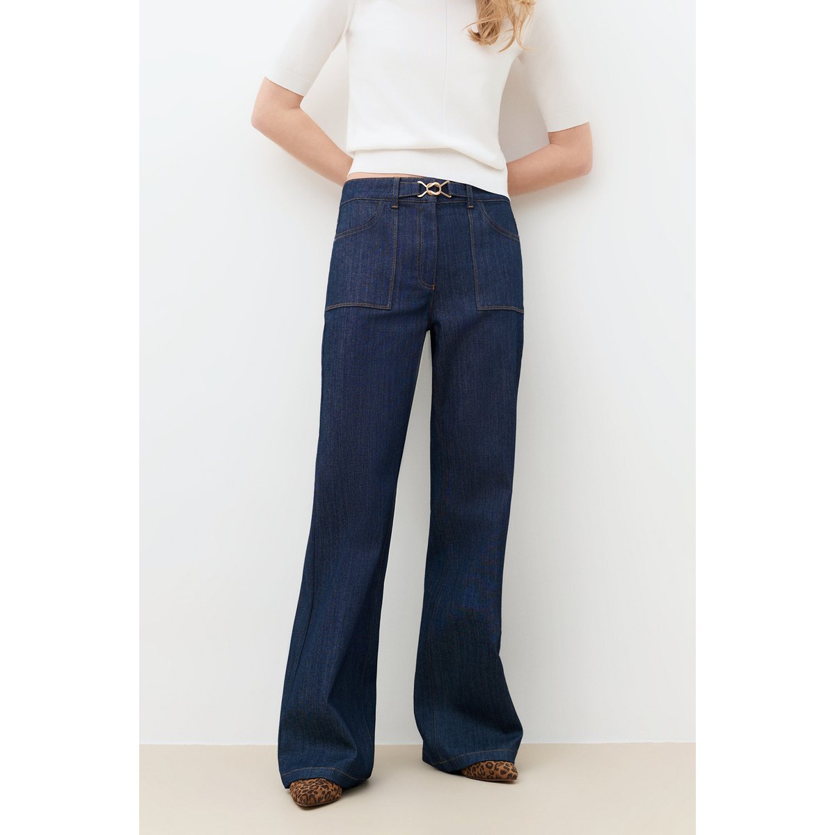 Pantalon flare ceinturé POESIE denim brut, CAROLL