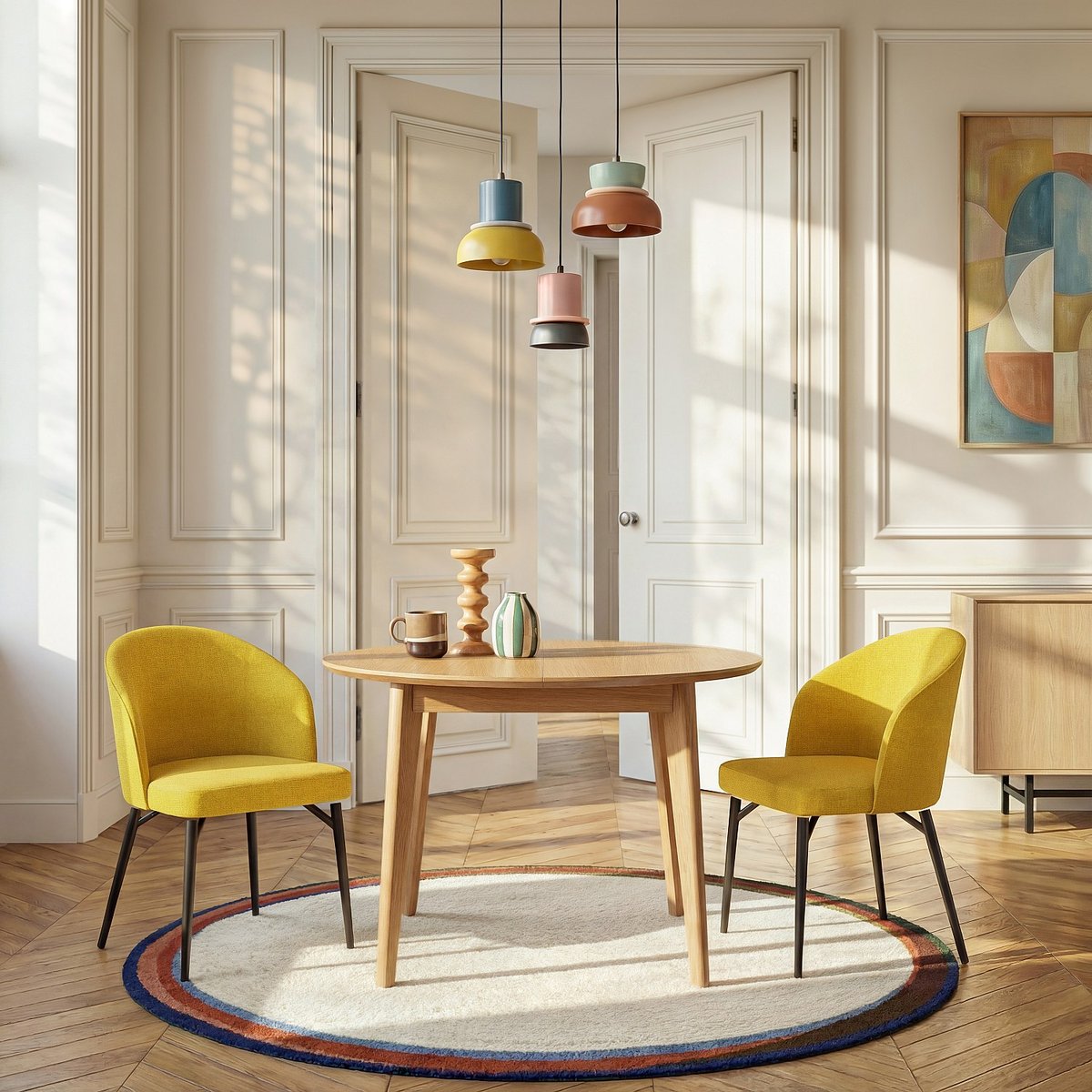 Lot de 2 chaises en tissu et métal SPINNE jaune moutarde, HABITAT