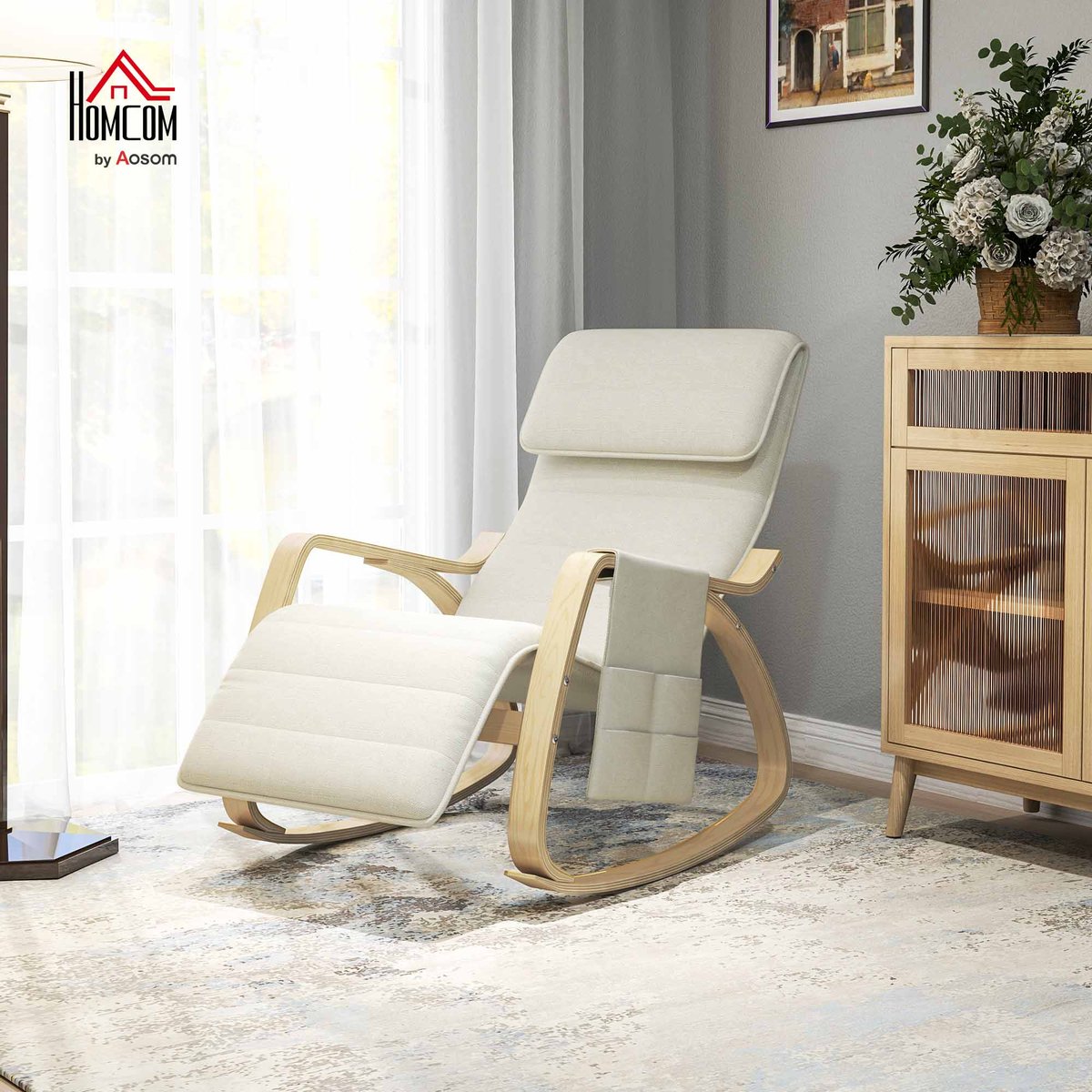 Fauteuil à bascule Lin Crème crème, HOMCOM