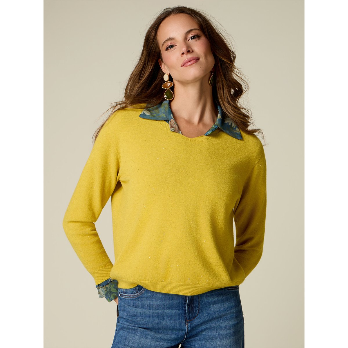 Maille avec micro paillettes jaune, OLTRE